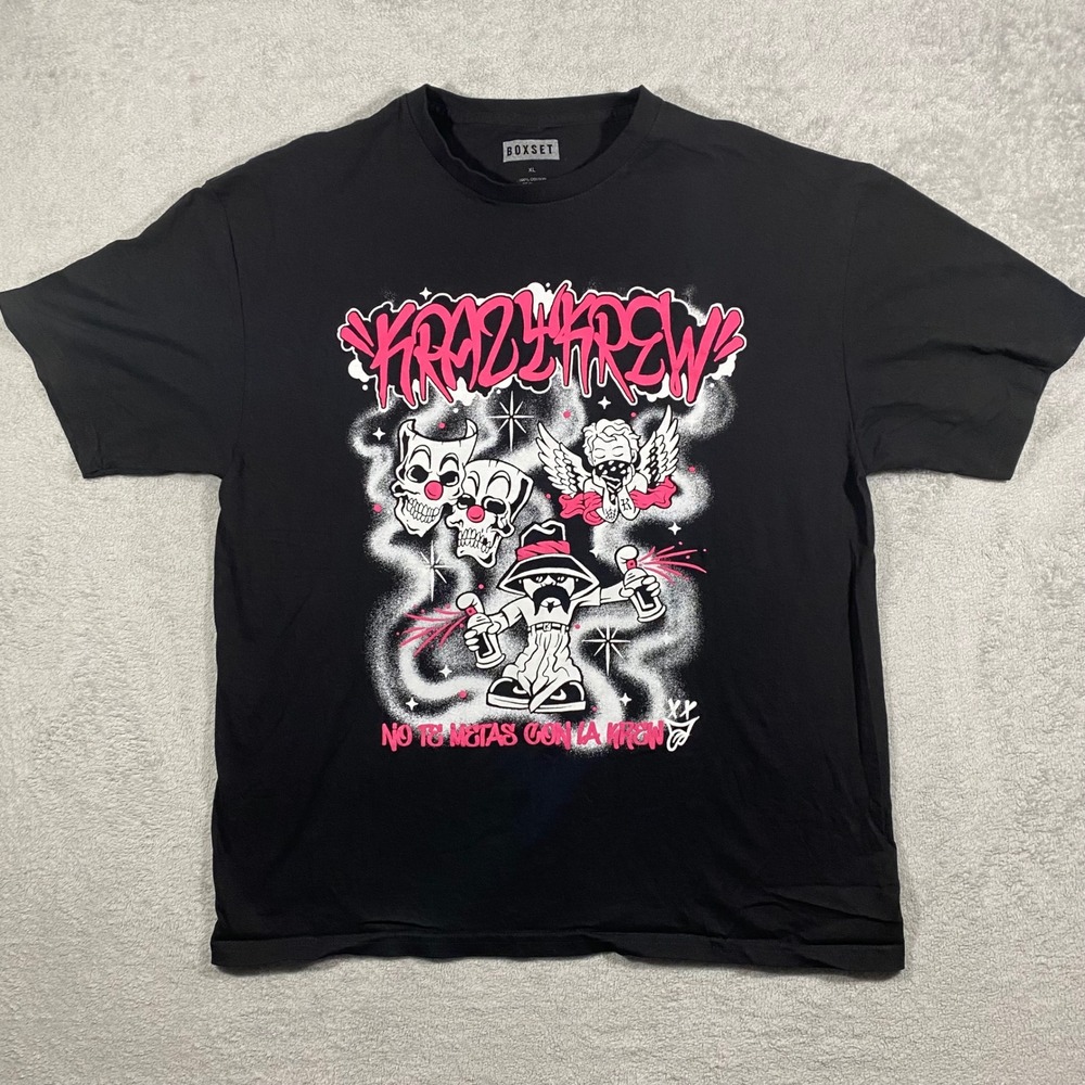 Boxset Krazy Krew T-Shirt Mens XL Black Pink Chicano Graphic‎ Tee